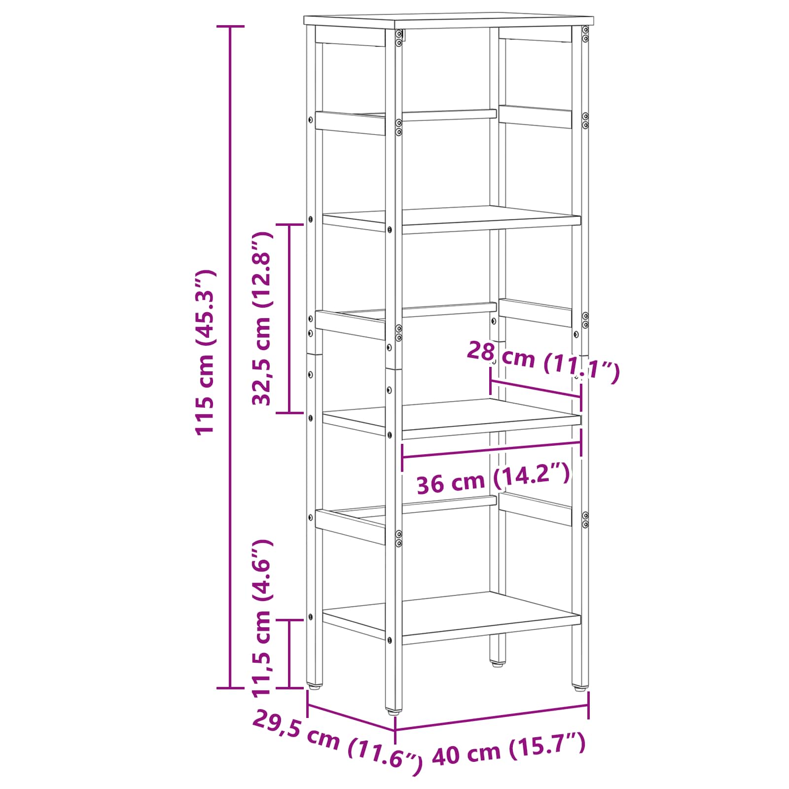 vidaXL Półka na książki Szary Sonoma 40 x 29,5 x 115 cm