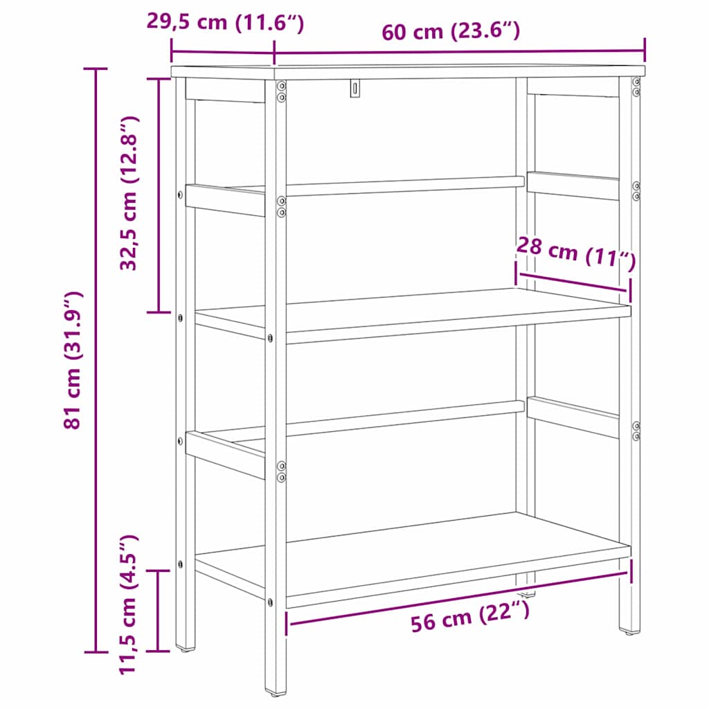 vidaXL Półka na książki Stare drewno 60 x 29,5 x 81 cm