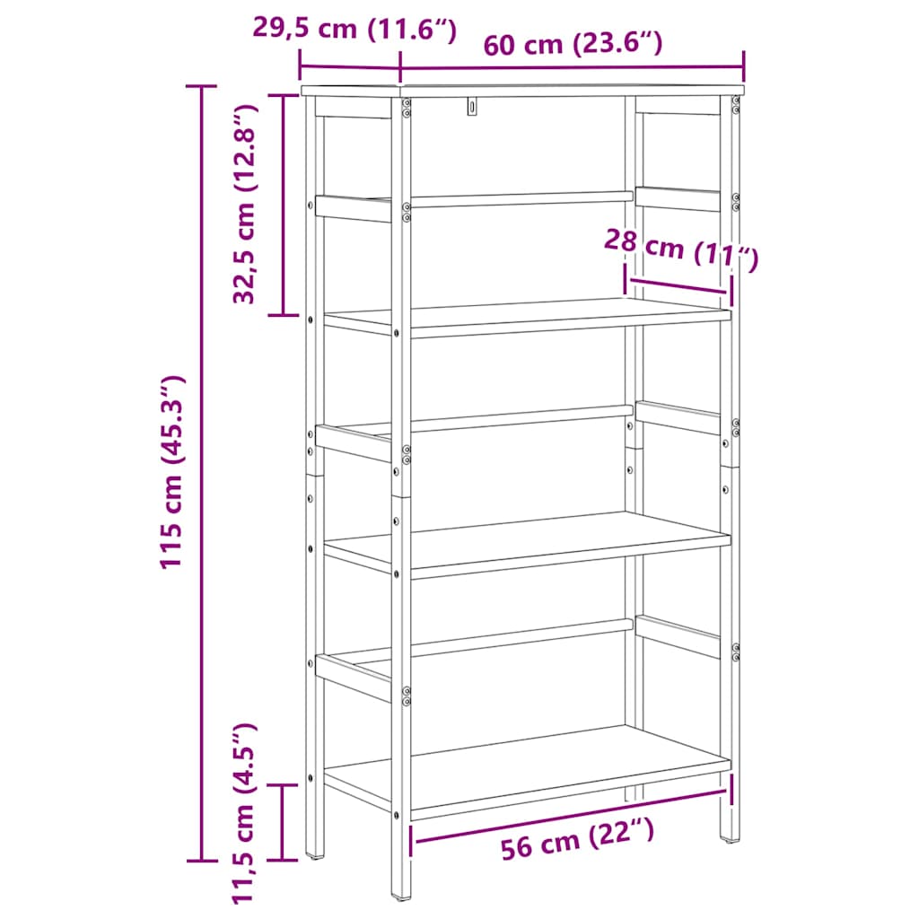 vidaXL Półka na książki Dąb rzemieślniczy 60 x 29,5 x 115 cm