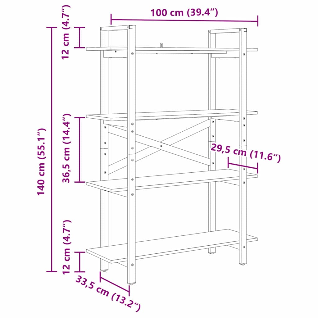 vidaXL Półka na książki Dąb wędzony 100 x 33,5 x 140 cm