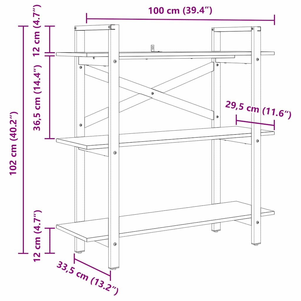 vidaXL Półka na książki Szary Sonoma 100 x 33,5 x 102 cm