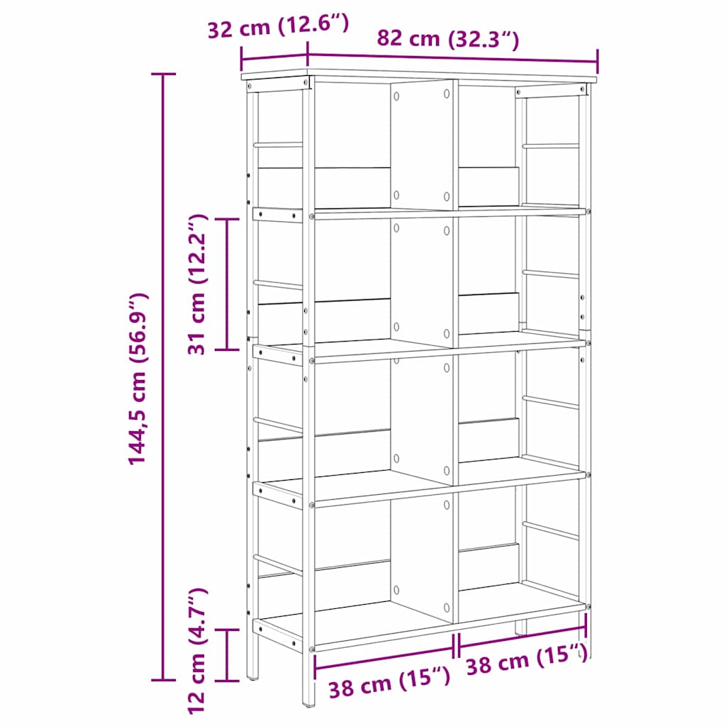 vidaXL Półka na książki Szary Sonoma 82 x 32 x 144,5 cm