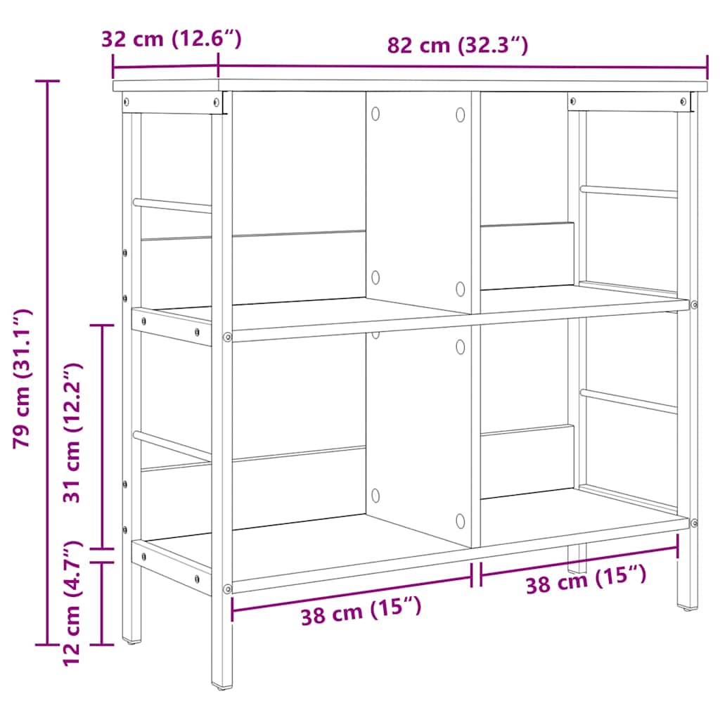 vidaXL Półka na książki Dąb rzemieślniczy 82 x 32 x 79 cm