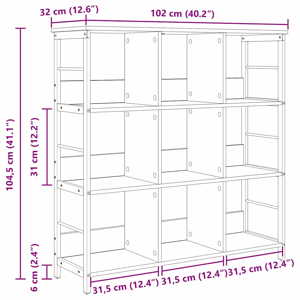 vidaXL Półka na książki Szary Sonoma 102 x 32 x 104,5 cm