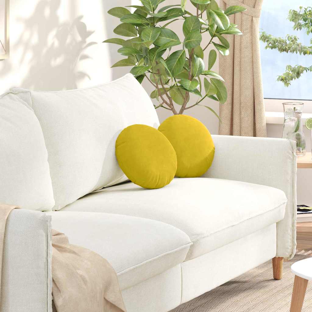 vidaXL Poduszki na siedziska 2 pcs Żółty Ø30 x 13 cm Aksamit