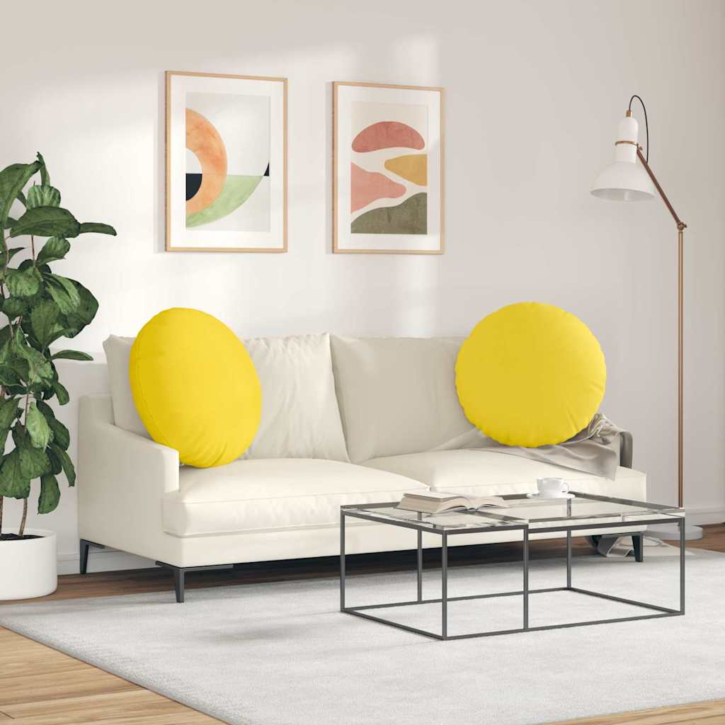 vidaXL Poduszki na siedziska 2 pcs Jasnożółty Ø60 x 21 cm tkanina