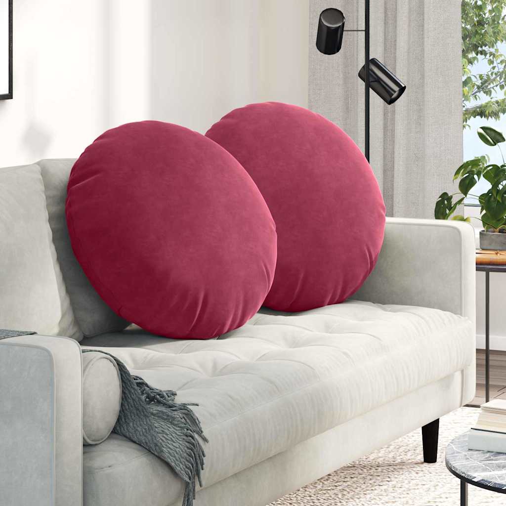 vidaXL Poduszki na siedziska 2 pcs Czerwone wino Ø60 x 21 cm Aksamit