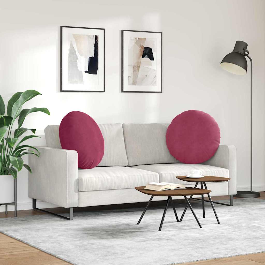vidaXL Poduszki na siedziska 2 pcs Czerwone wino Ø60 x 21 cm Aksamit