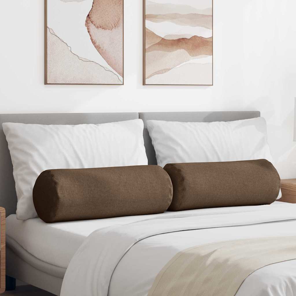 vidaXL Poduszki Wałkowe 2 pcs Brązowy Ø 25 x 70 cm tkanina