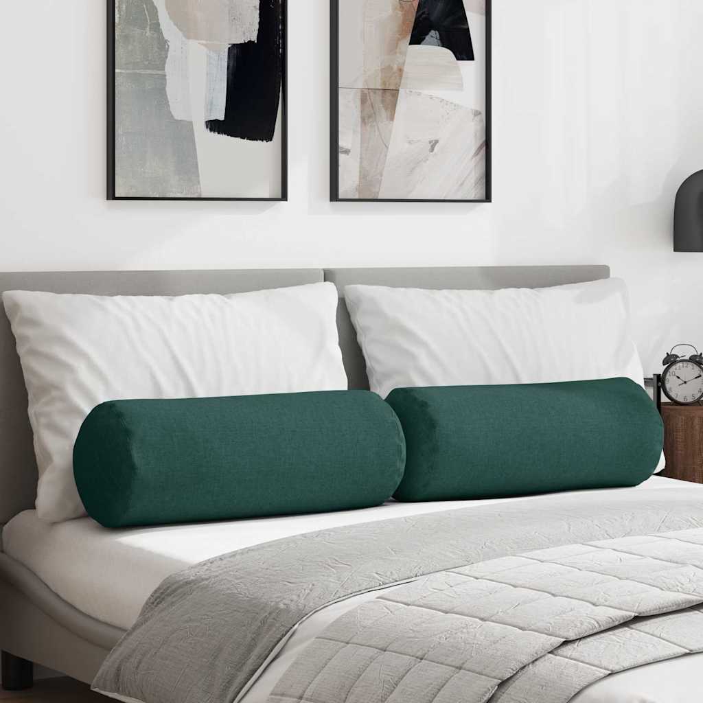 vidaXL Poduszki Wałkowe 2 pcs Ciemna zieleń Ø 25 x 70 cm tkanina