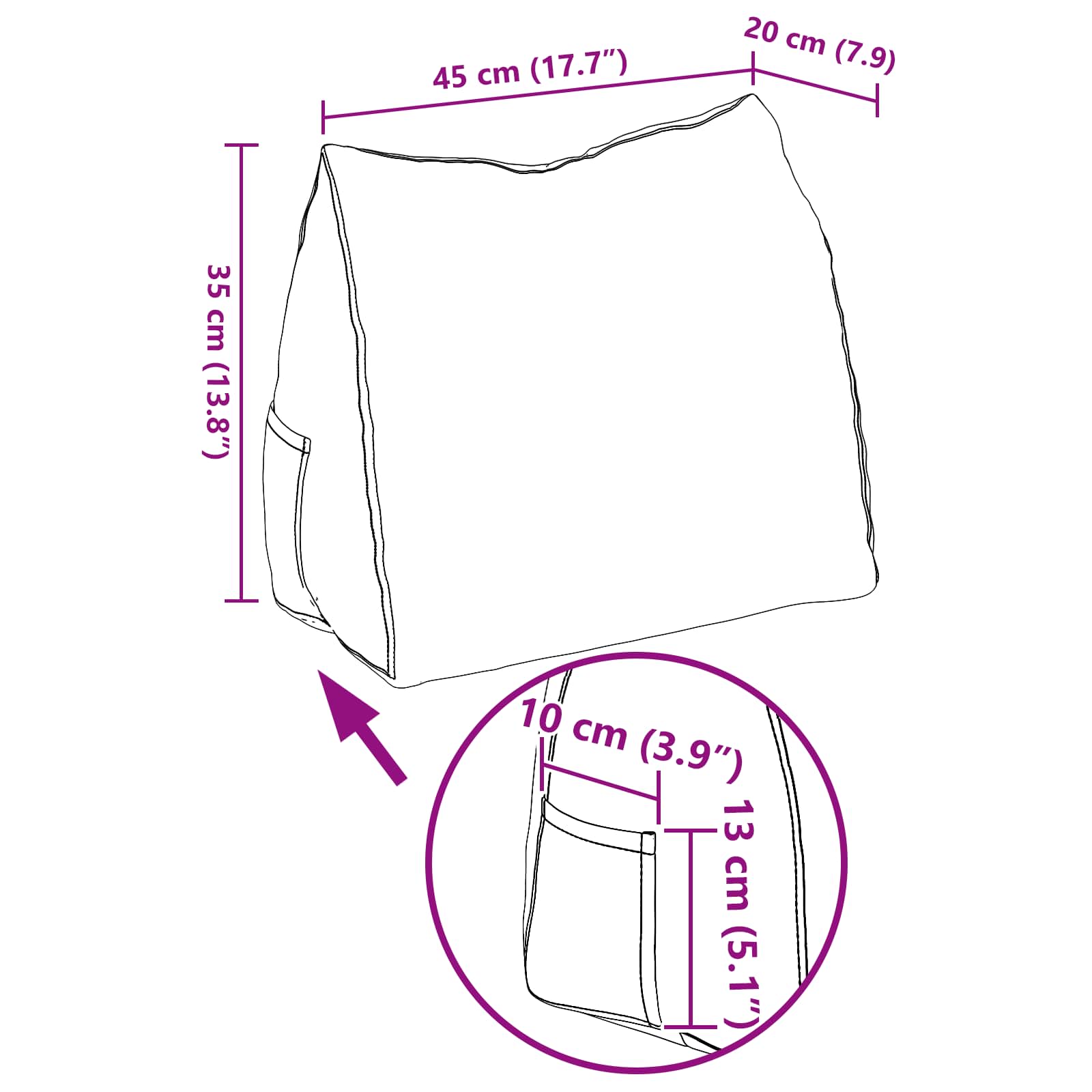 vidaXL Poduszka na plecy Biały 45 x 20 x 35 cm tkanina