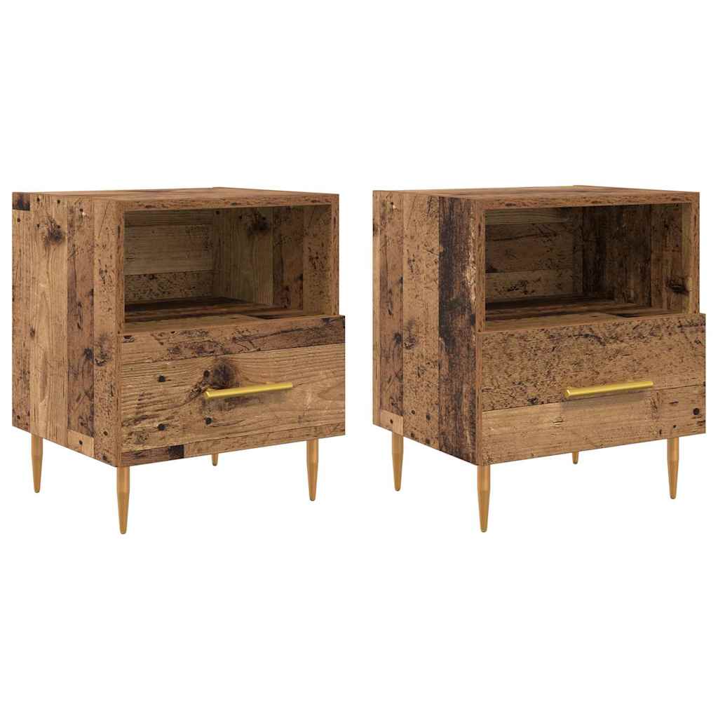 vidaXL Stolik nocny z szufladą 2 pcs Stare drewno 40 x 35 x 47,5 cm