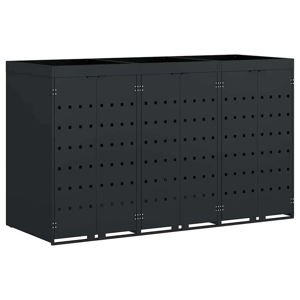 vidaXL Przechowalnia na 3 kosze na odpady Czarny 204 x 77,5 x 121,5 cm
