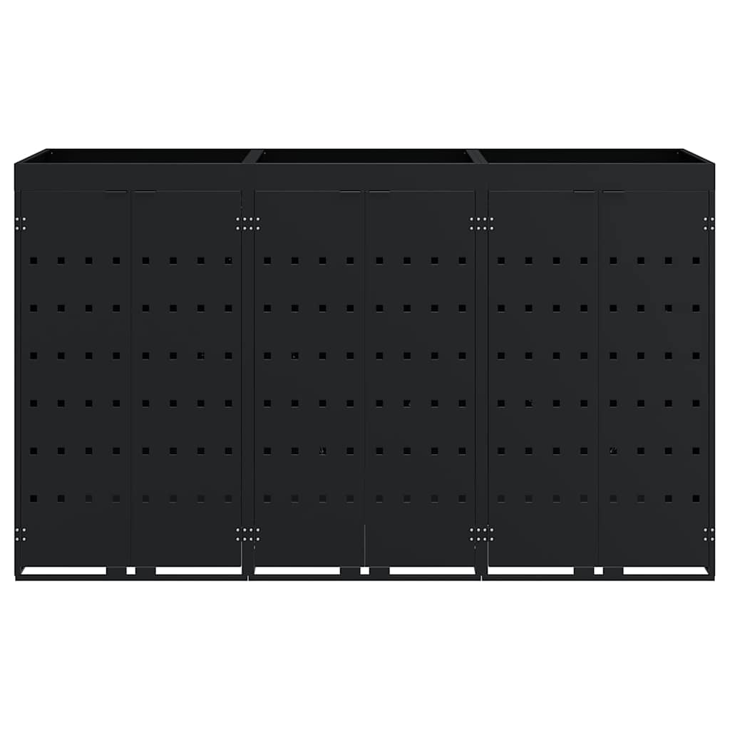 vidaXL Przechowalnia na 3 kosze na odpady Czarny 204 x 77,5 x 121,5 cm