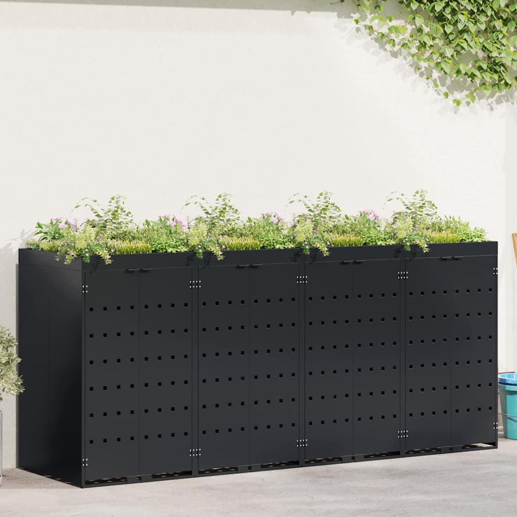 vidaXL Przechowalnia na 4 kosze na odpady Czarny 272 x 77,5 x 121,5 cm