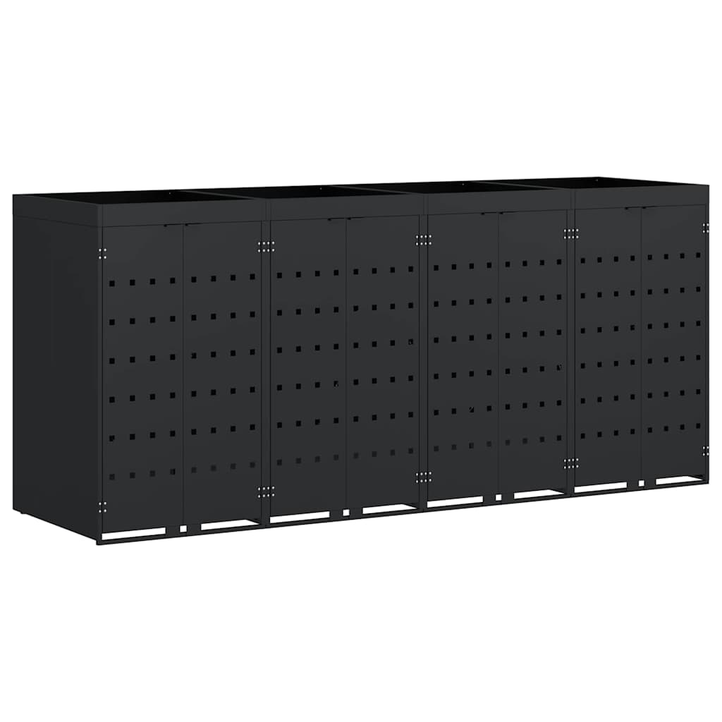 vidaXL Przechowalnia na 4 kosze na odpady Czarny 272 x 77,5 x 121,5 cm