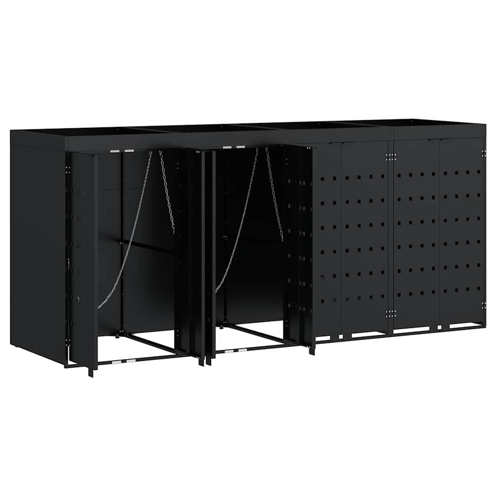 vidaXL Przechowalnia na 4 kosze na odpady Czarny 272 x 77,5 x 121,5 cm