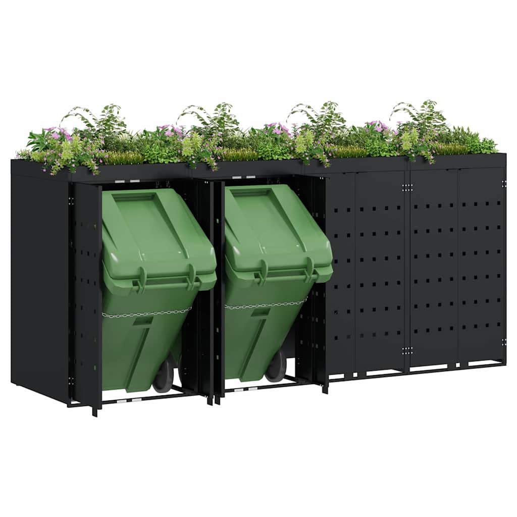 vidaXL Przechowalnia na 4 kosze na odpady Czarny 272 x 77,5 x 121,5 cm