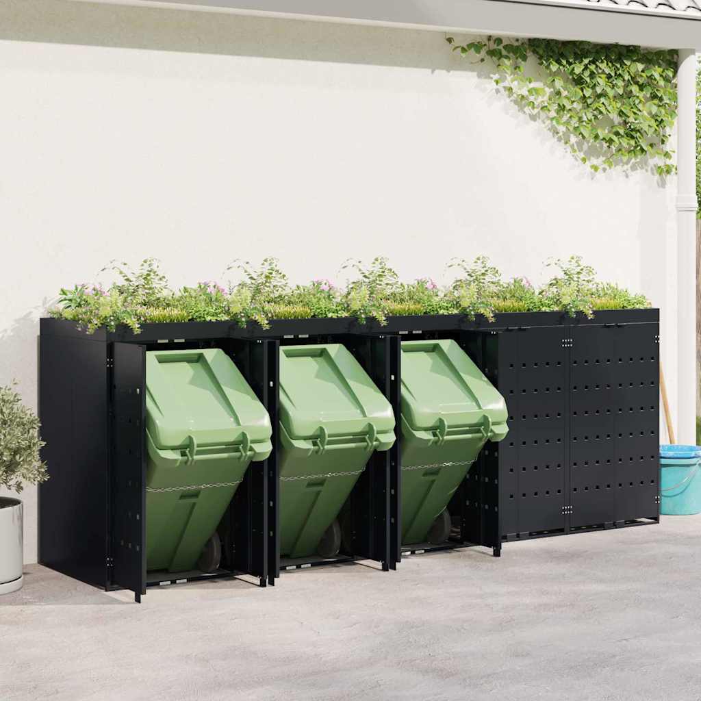 vidaXL Przechowalnia na 5 koszy na odpady Czarny 340 x 77,5 x 121,5 cm