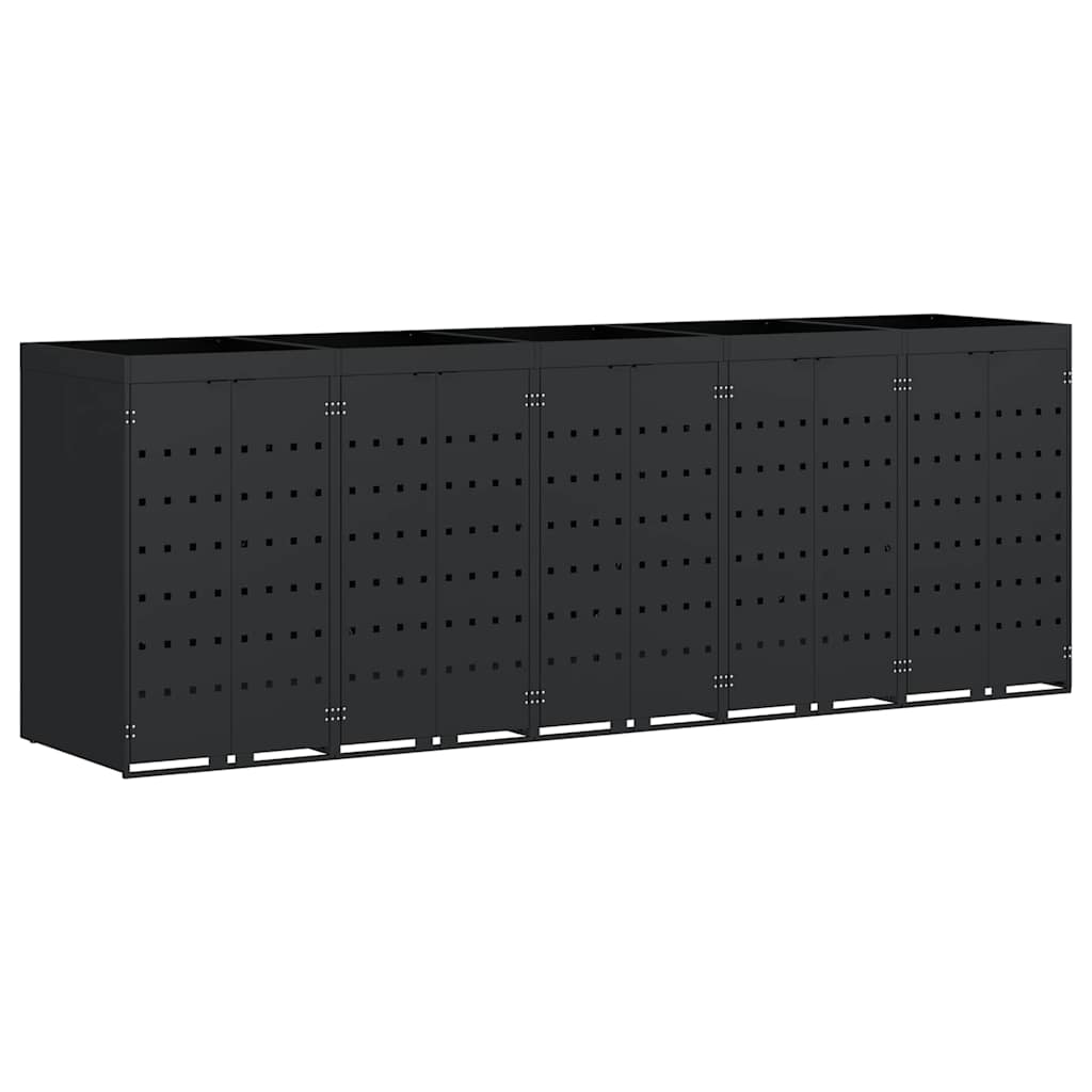 vidaXL Przechowalnia na 5 koszy na odpady Czarny 340 x 77,5 x 121,5 cm