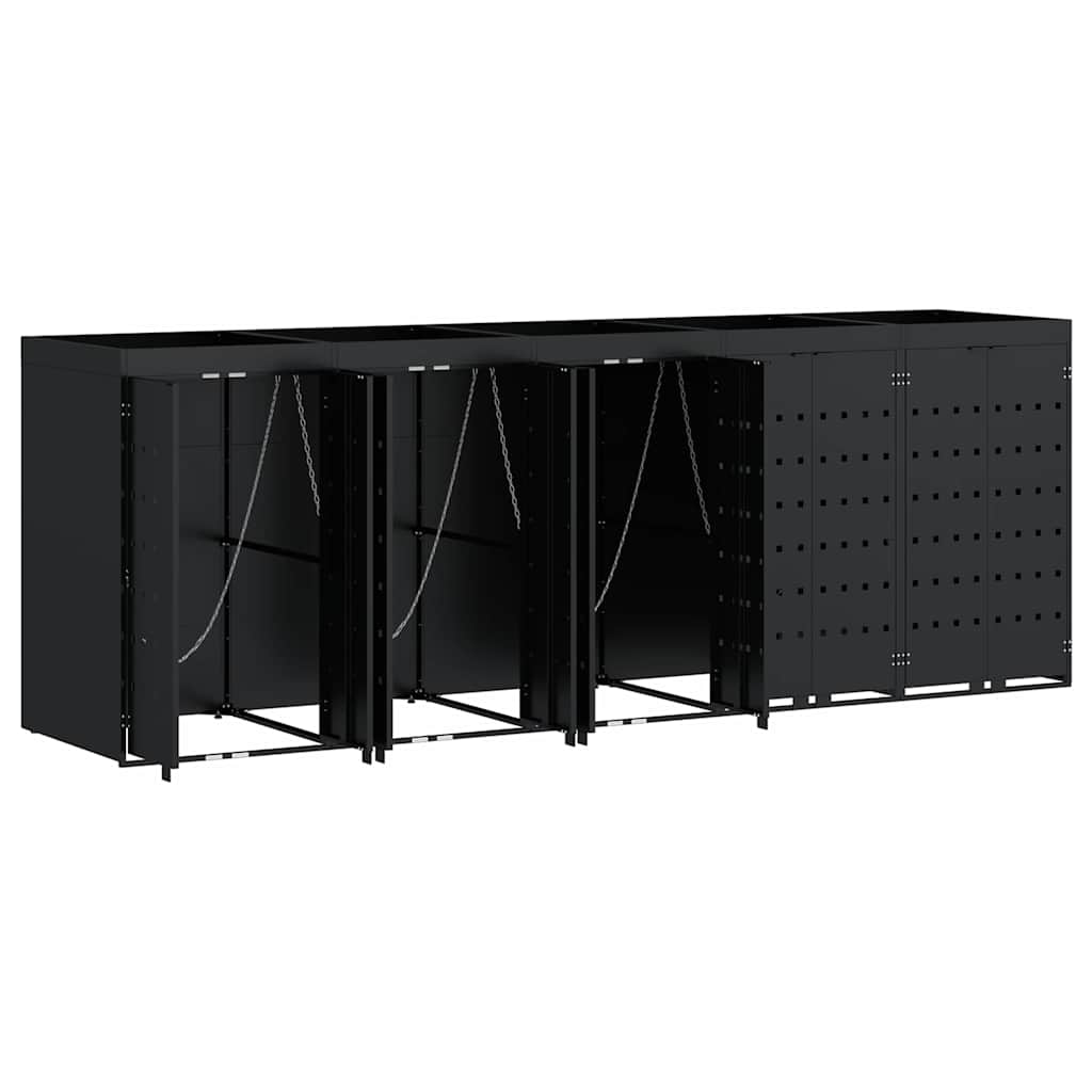 vidaXL Przechowalnia na 5 koszy na odpady Czarny 340 x 77,5 x 121,5 cm
