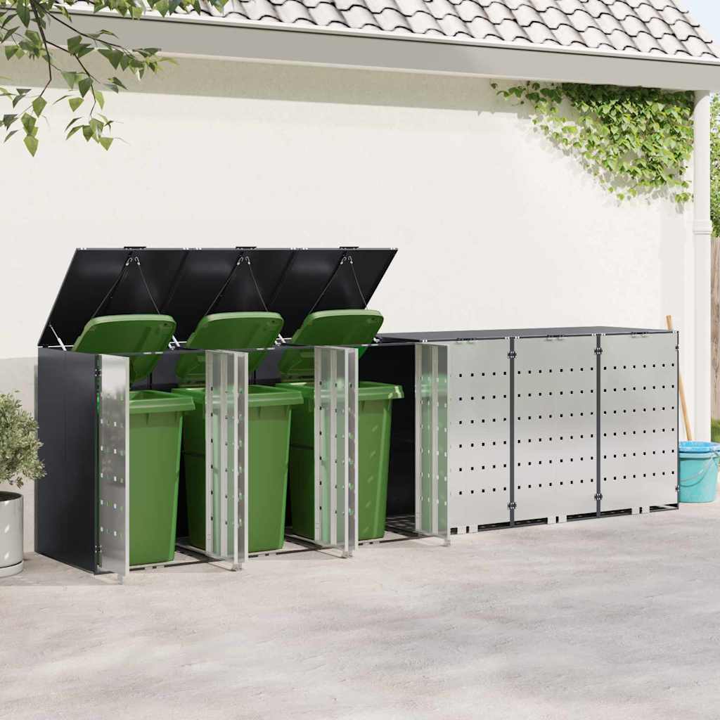 vidaXL Przechowalnia na 3 kosze na odpady 340 x 77.5 x 115.5 cm Stal