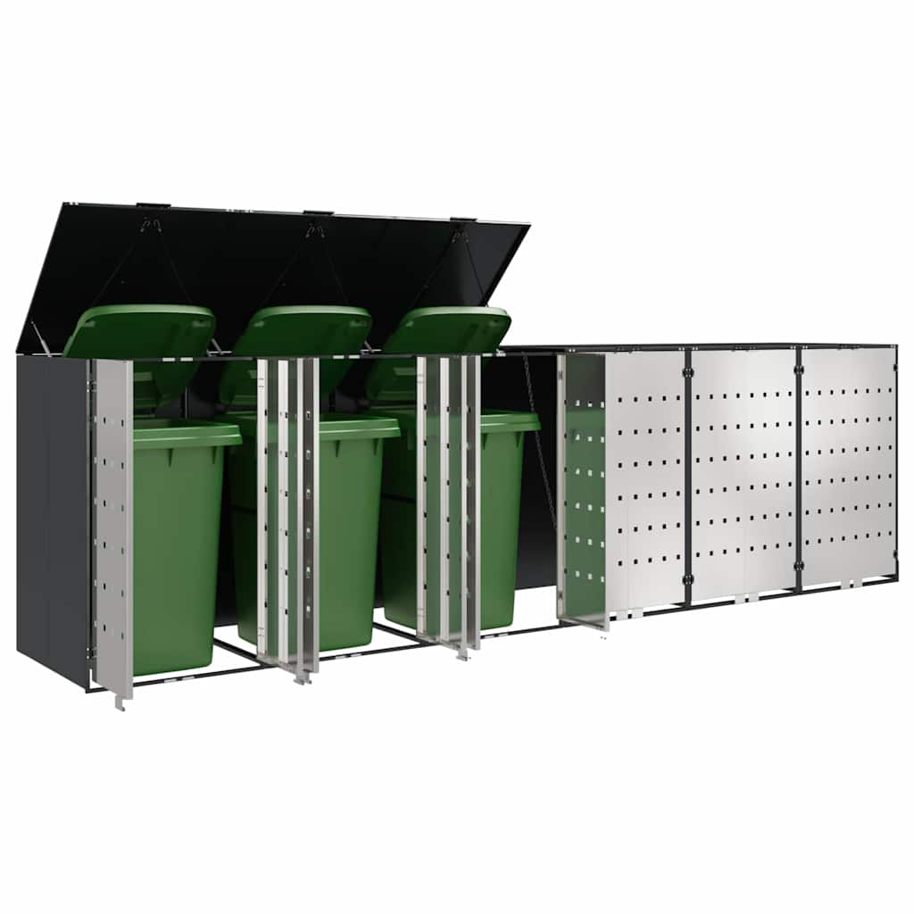 vidaXL Przechowalnia na 3 kosze na odpady 340 x 77.5 x 115.5 cm Stal