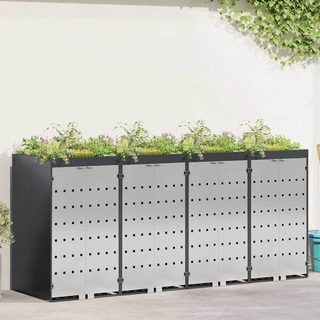 vidaXL Przechowalnia na 3 kosze na odpady 340 x 77.5 x 115.5 cm Stal