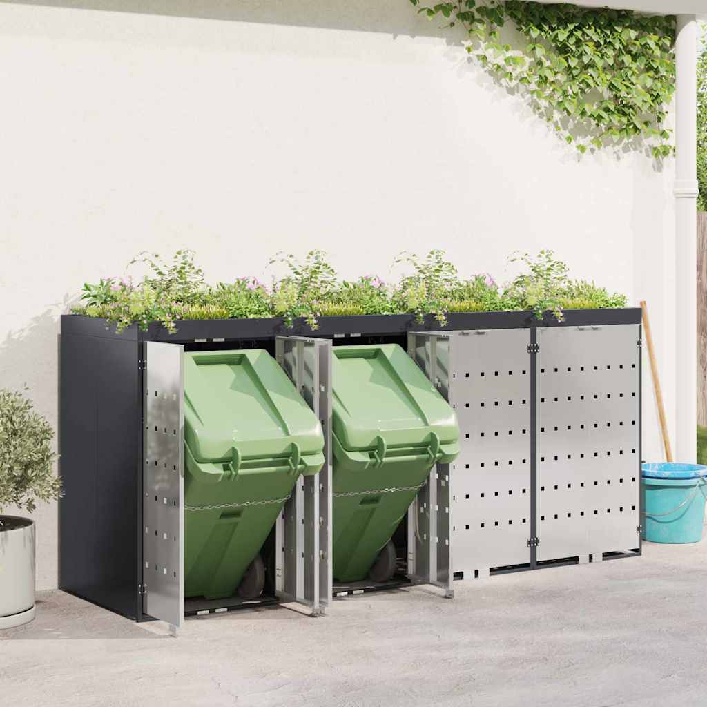 vidaXL Przechowalnia na 3 kosze na odpady 340 x 77.5 x 115.5 cm Stal