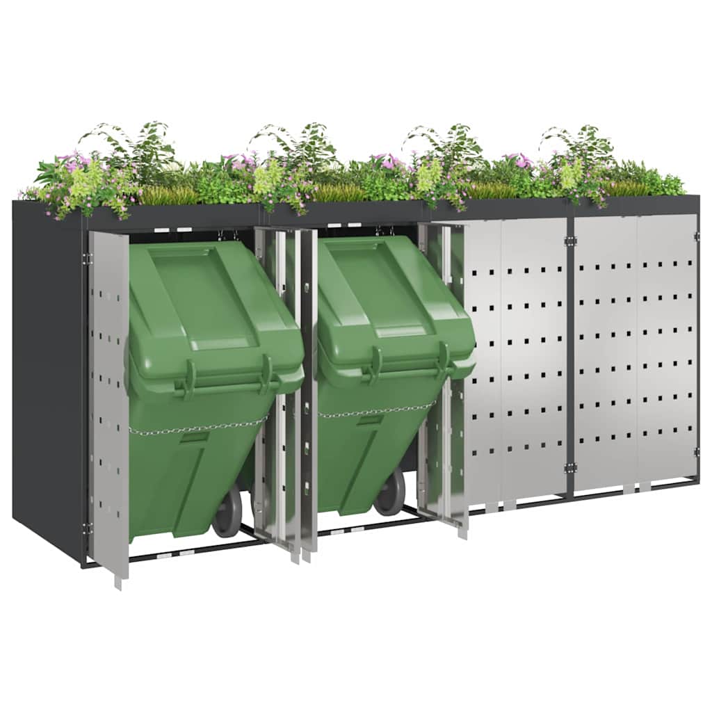 vidaXL Przechowalnia na 3 kosze na odpady 340 x 77.5 x 115.5 cm Stal