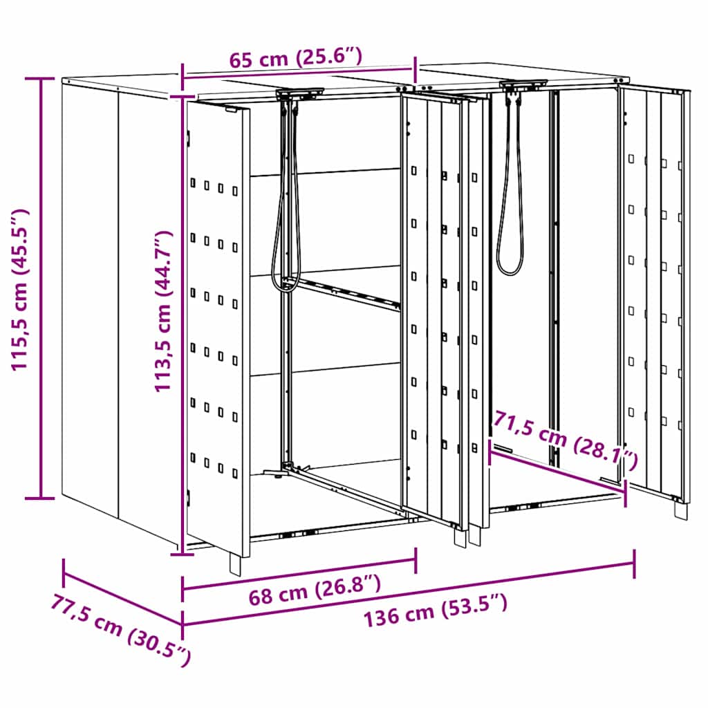 vidaXL Przechowalnia na 3 kosze na odpady 340 x 77.5 x 115.5 cm