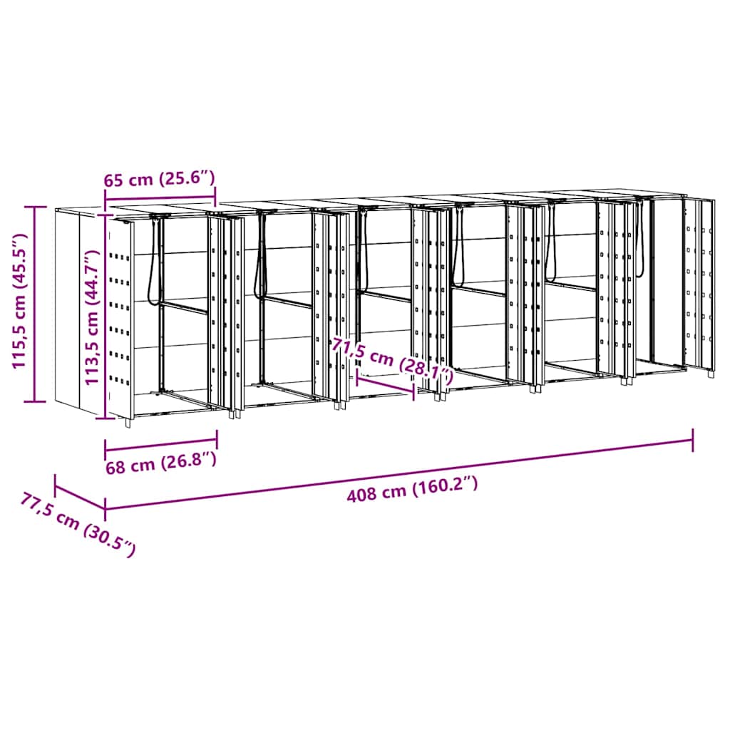 vidaXL Przechowalnia na 3 kosze na odpady 340 x 77.5 x 115.5 cm