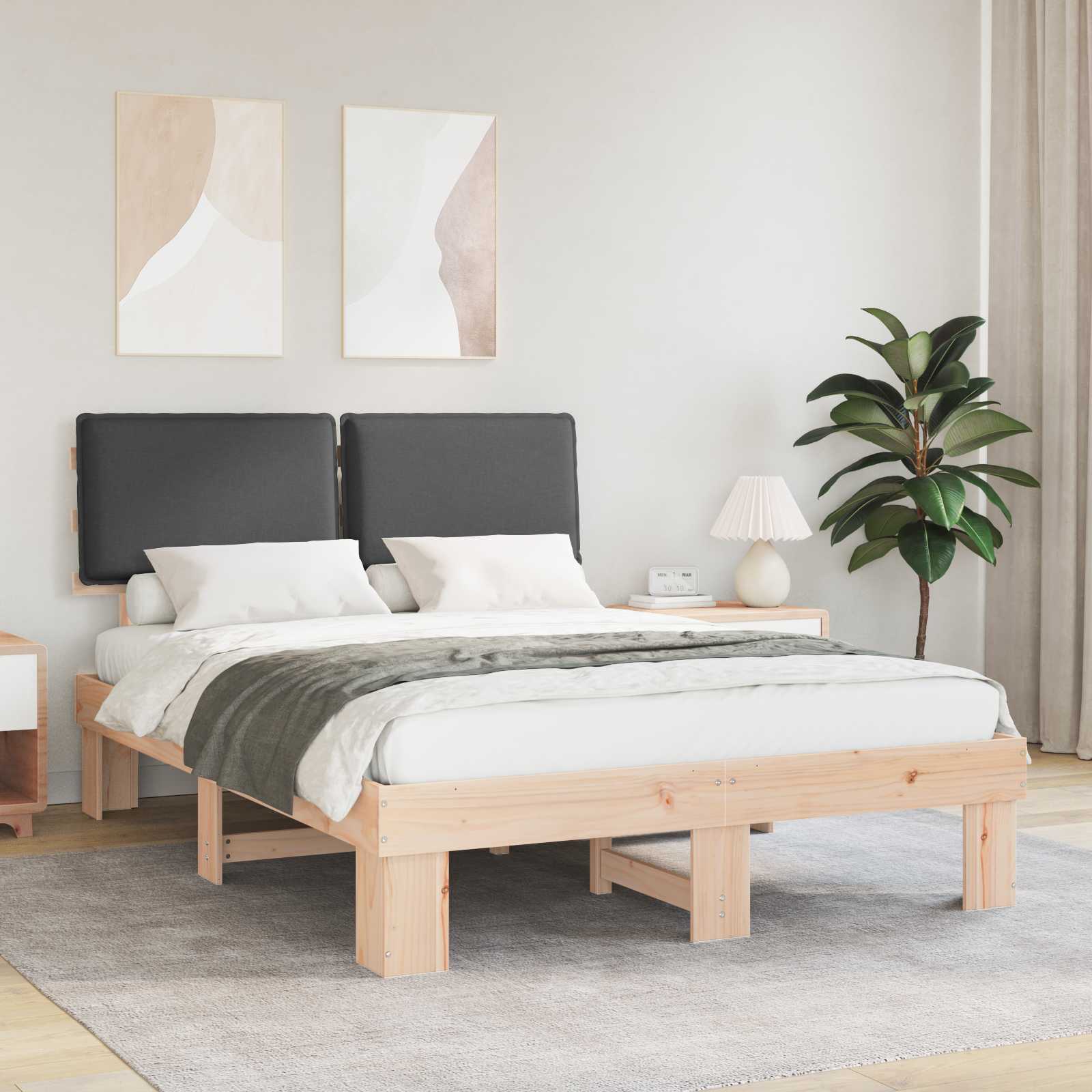 vidaXL Ramka łóżka z tapicerowanym wezgłowiem Ciemnoszary 140 x 200 cm