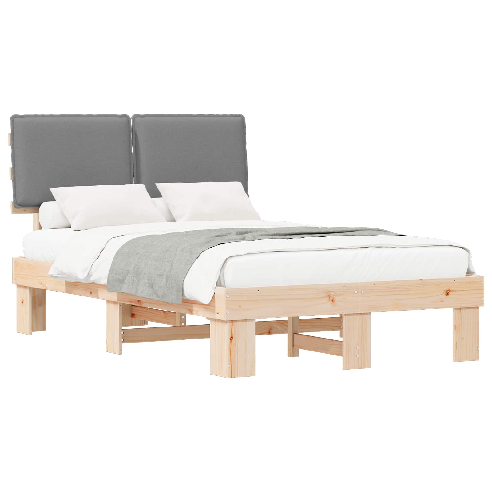 vidaXL Ramka łóżka z tapicerowanym wezgłowiem Jasnoszary 120 x 200 cm