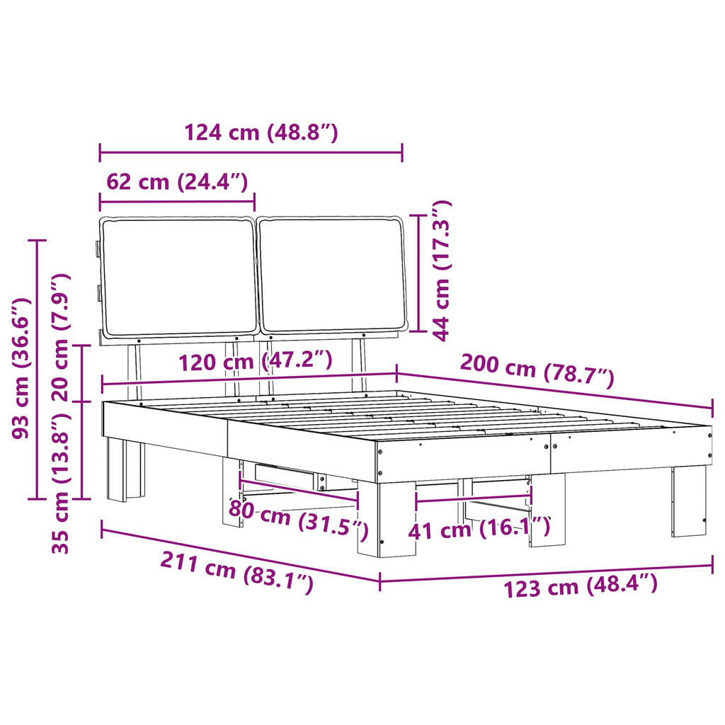 vidaXL Ramka łóżka z tapicerowanym wezgłowiem Ciemnoszary 120 x 200 cm