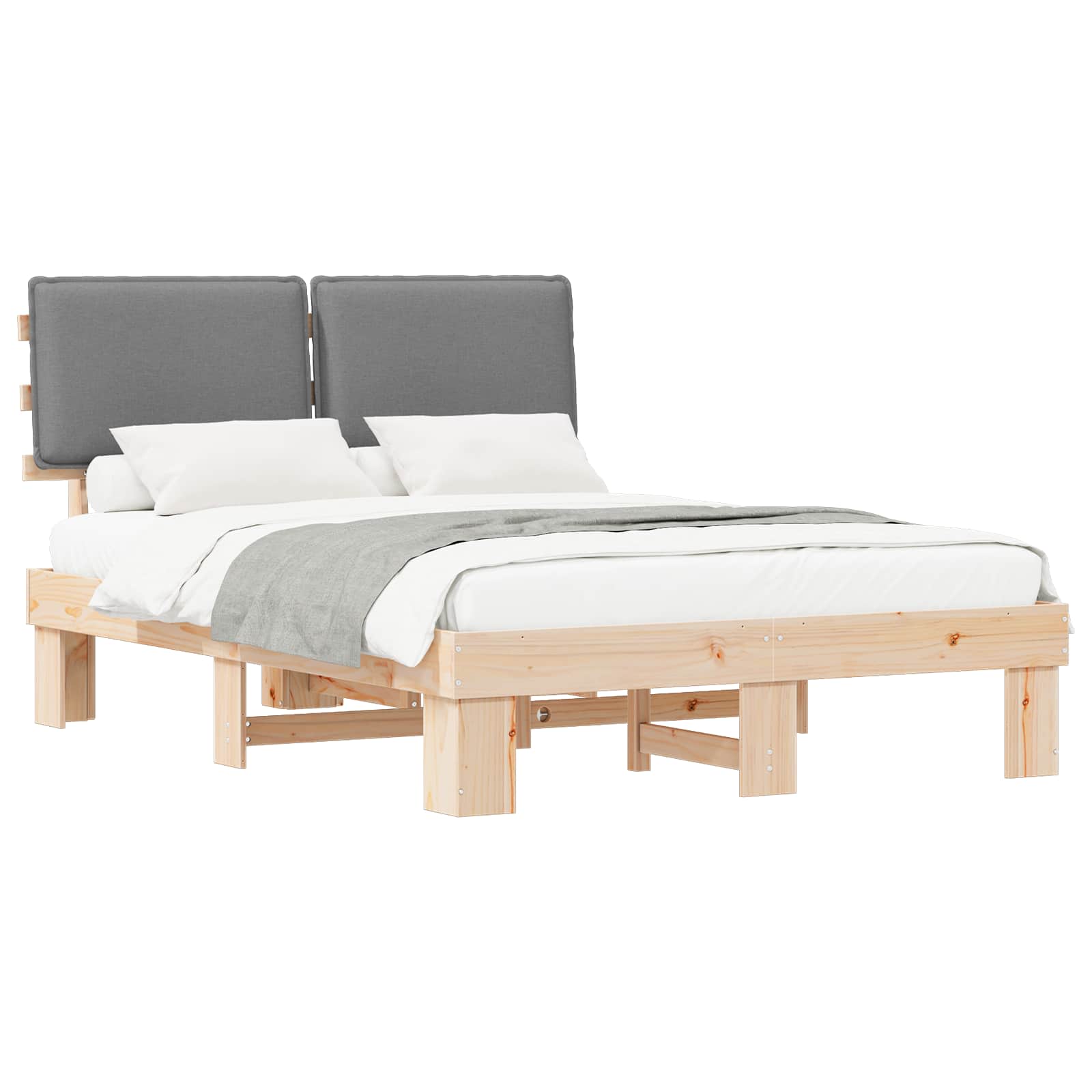 vidaXL Ramka łóżka z tapicerowanym wezgłowiem Jasnoszary 140 x 190 cm