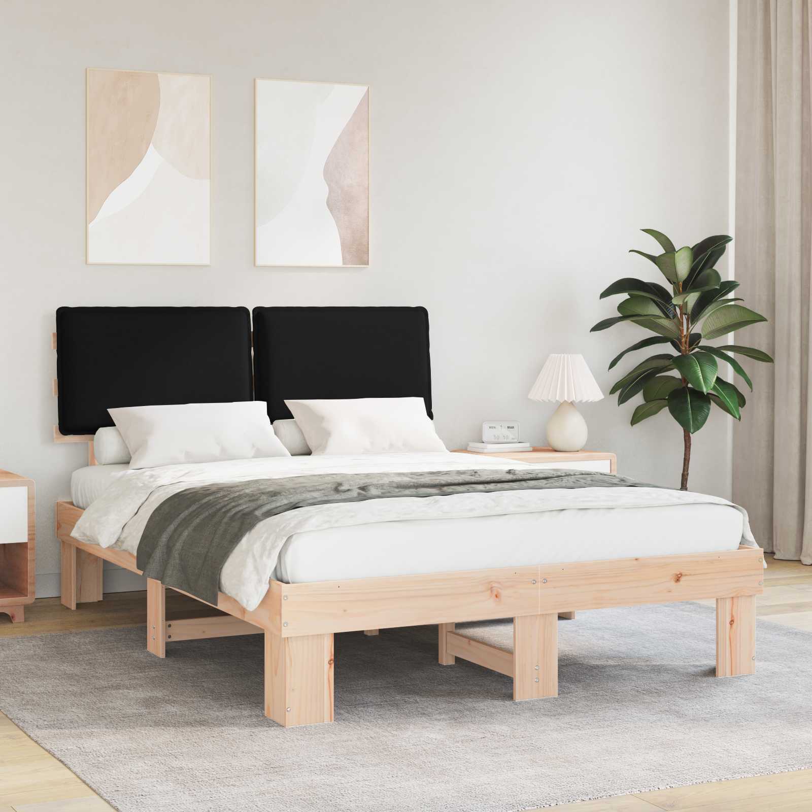 vidaXL Ramka łóżka z tapicerowanym wezgłowiem Czarny 140 x 190 cm