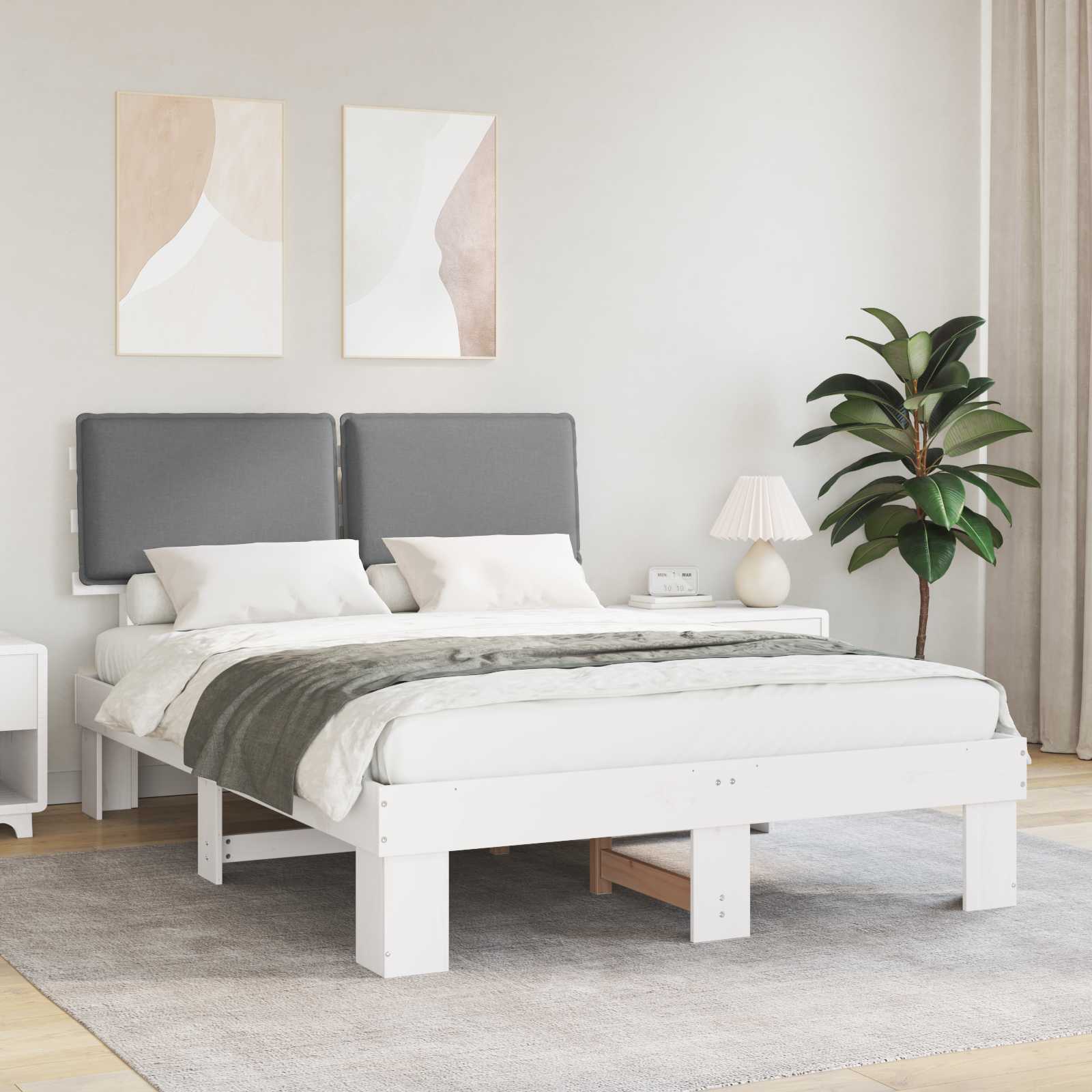 vidaXL Ramka łóżka z tapicerowanym wezgłowiem Jasnoszary 140 x 190 cm