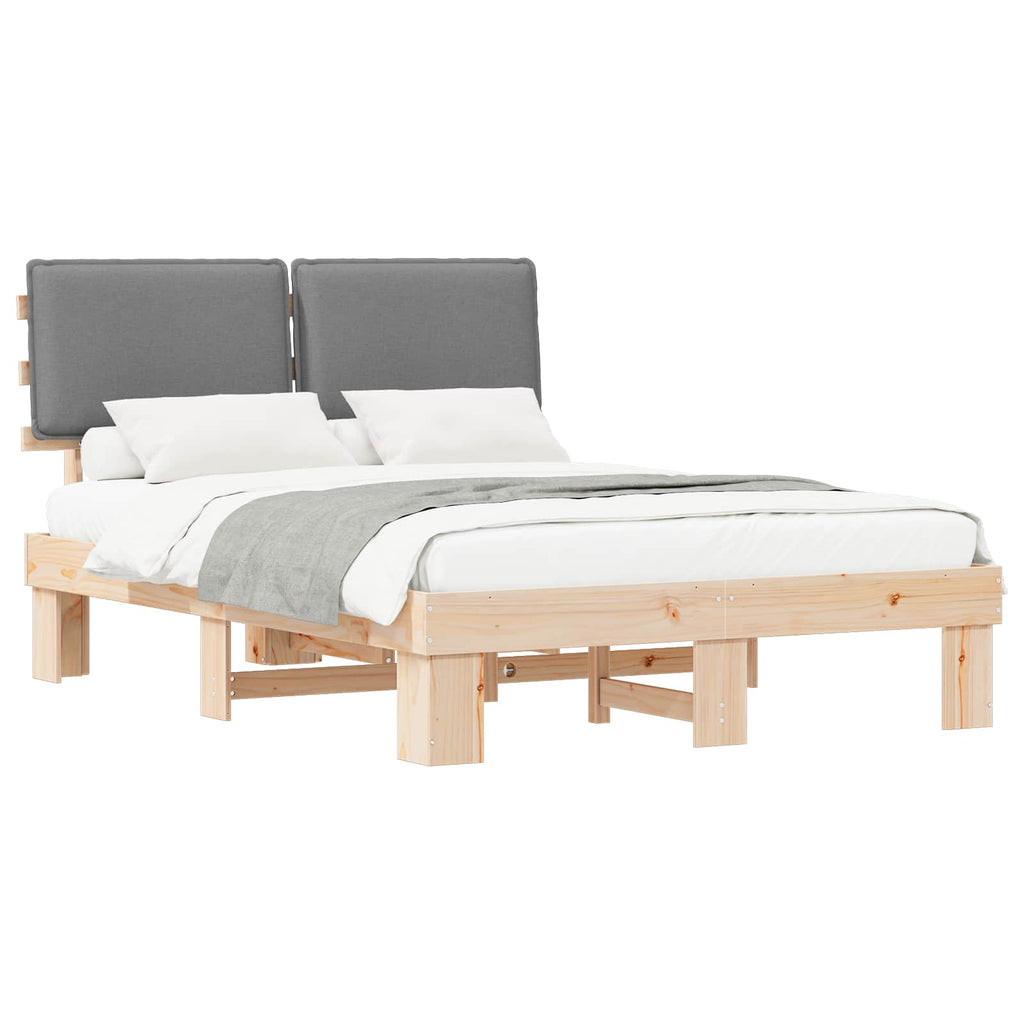 vidaXL Ramka łóżka z tapicerowanym wezgłowiem Jasnoszary 135 x 190 cm