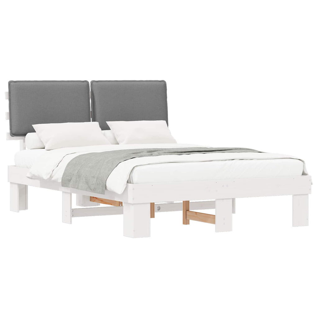 vidaXL Ramka łóżka z tapicerowanym wezgłowiem Jasnoszary 135 x 190 cm