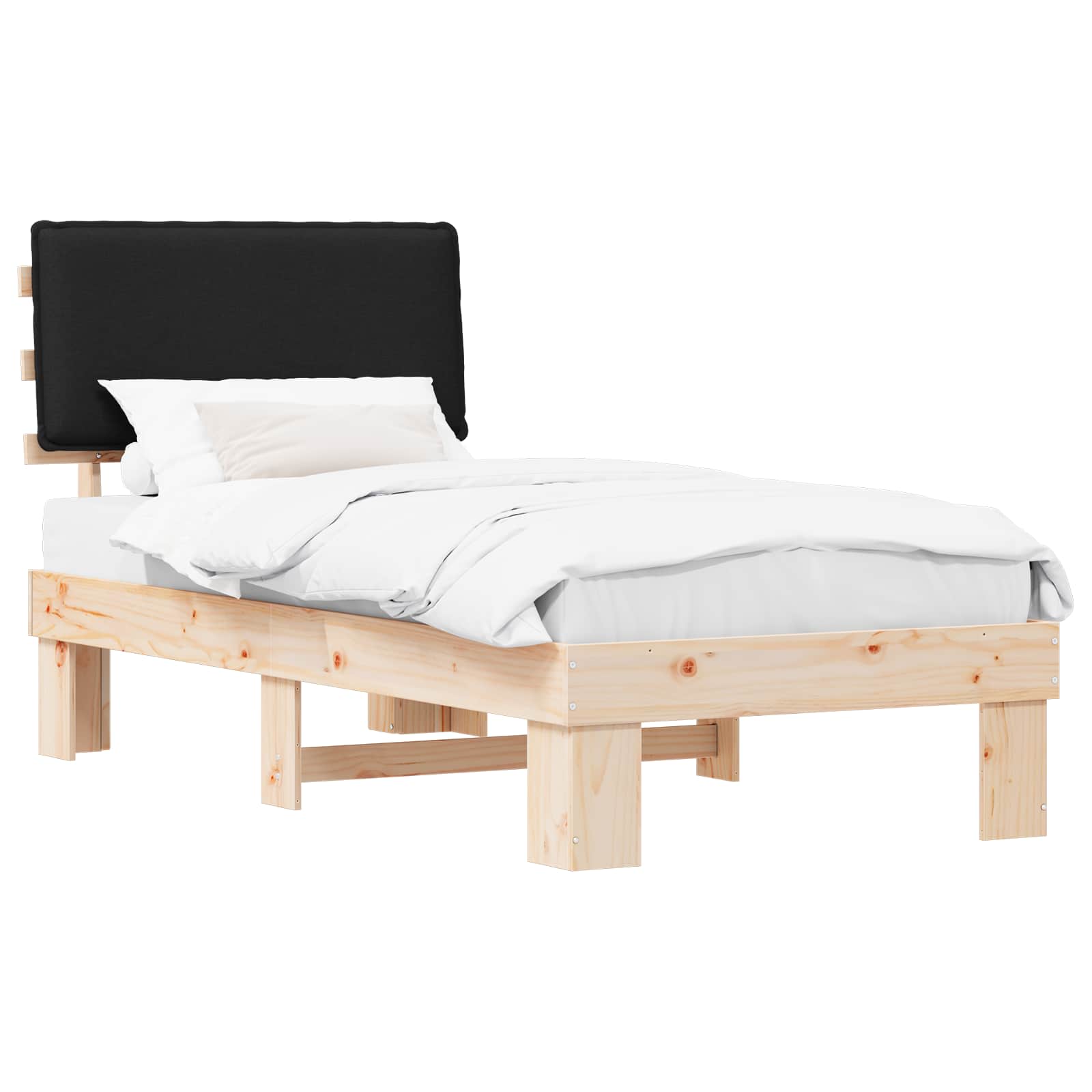 vidaXL Ramka łóżka z tapicerowanym wezgłowiem Czarny 100 x 200 cm