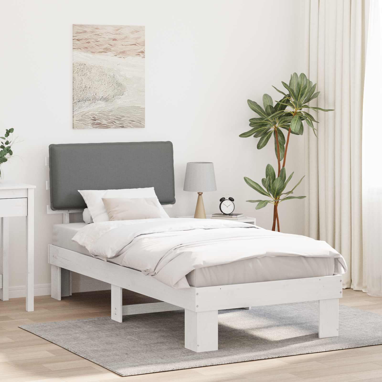 vidaXL Ramka łóżka z tapicerowanym wezgłowiem Jasnoszary 80 x 200 cm