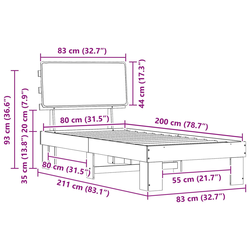 vidaXL Ramka łóżka z tapicerowanym wezgłowiem Jasnoszary 80 x 200 cm