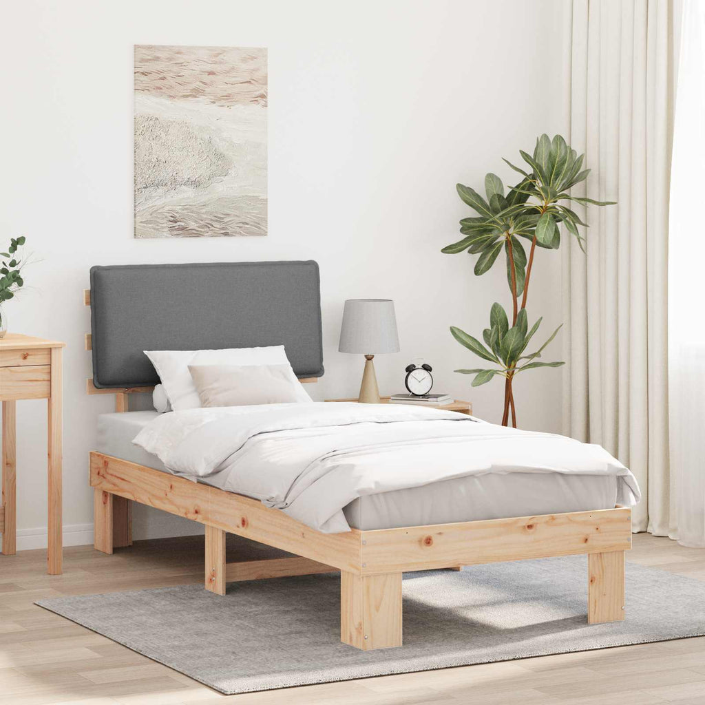 vidaXL Ramka łóżka z tapicerowanym wezgłowiem Jasnoszary 90 x 190 cm