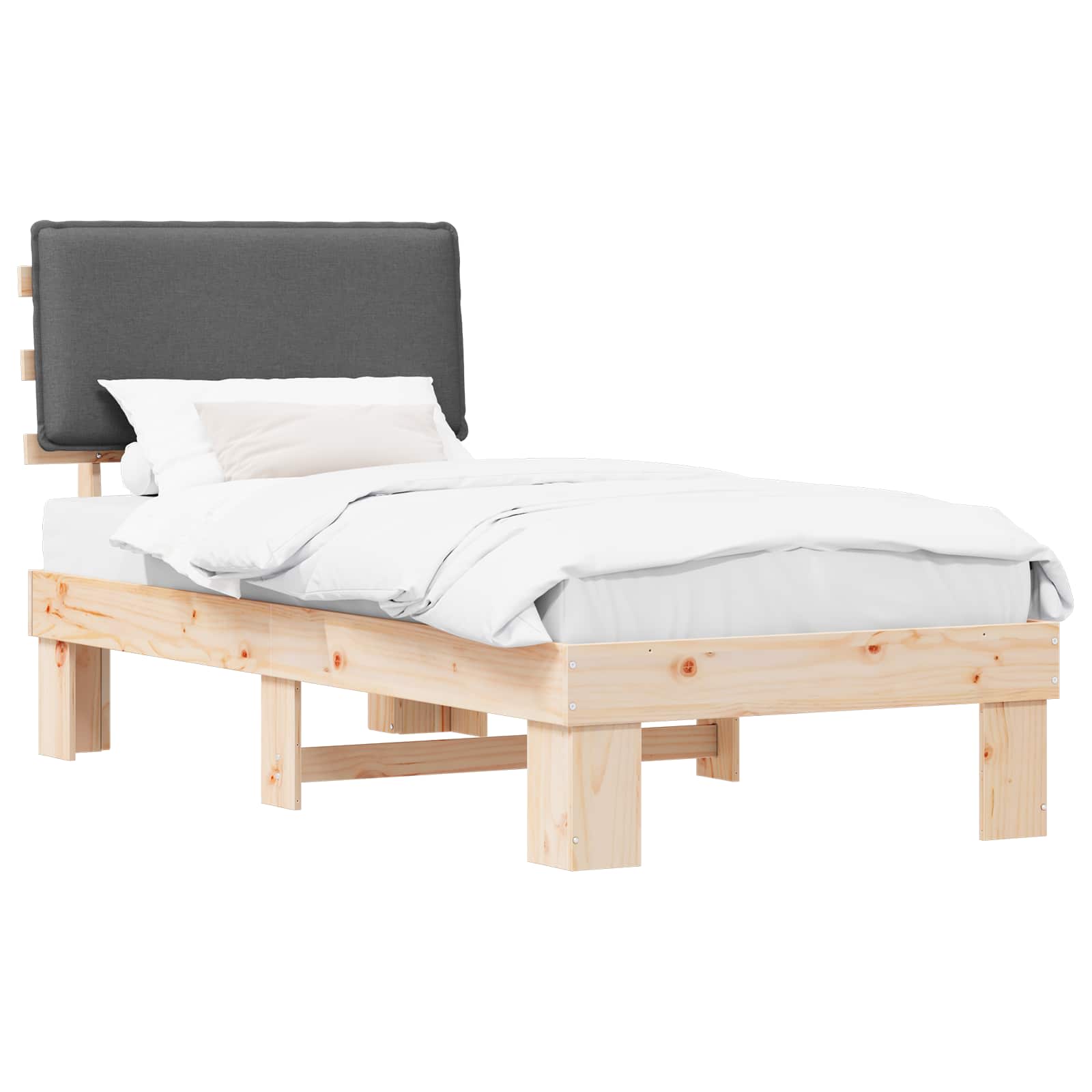 vidaXL Ramka łóżka z tapicerowanym wezgłowiem Ciemnoszary 90 x 190 cm