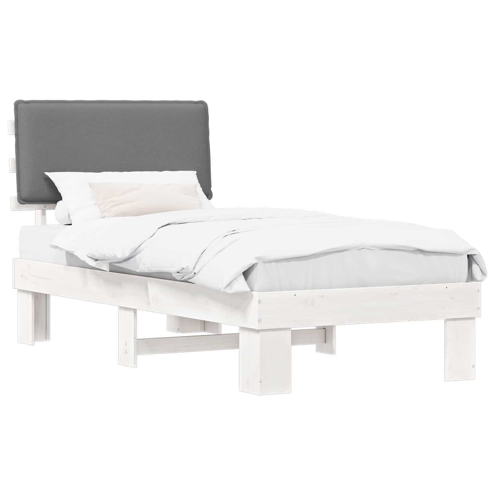 vidaXL Ramka łóżka z tapicerowanym wezgłowiem Jasnoszary 75 x 190 cm