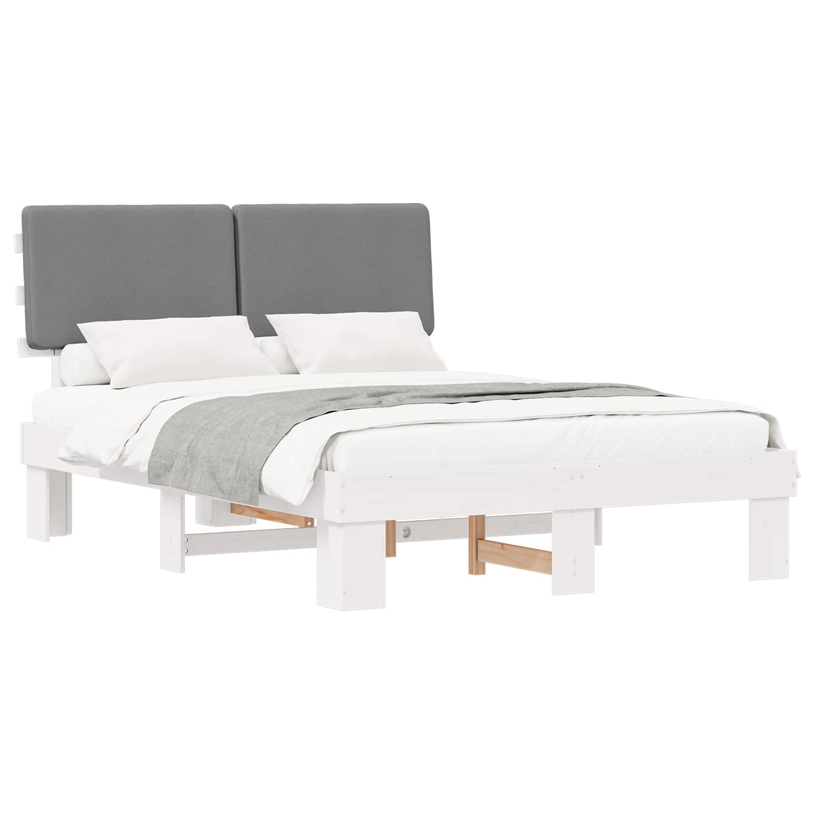 vidaXL Ramka łóżka z tapicerowanym wezgłowiem Jasnoszary 150 x 200 cm