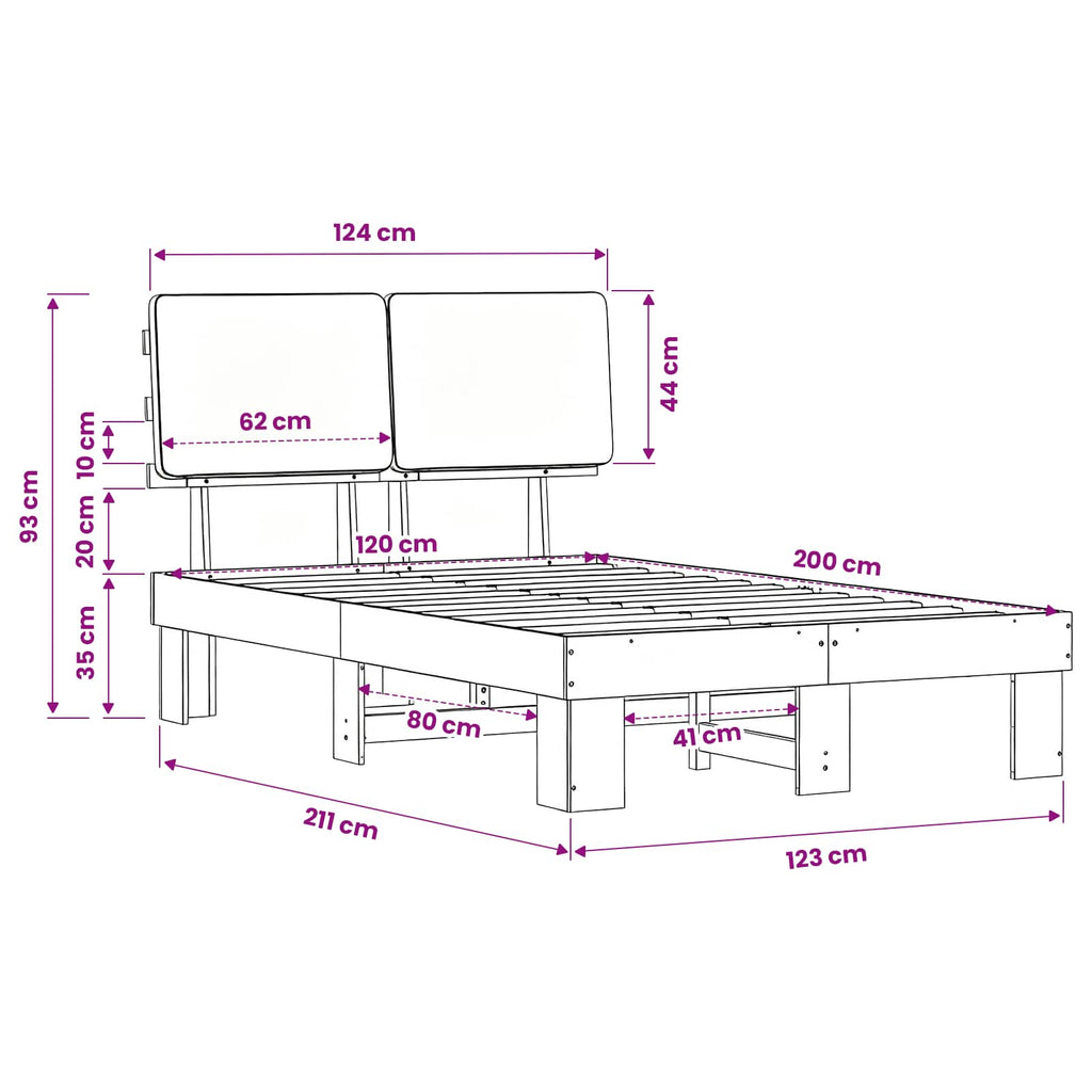 vidaXL Ramka łóżka z tapicerowanym wezgłowiem Ciemnoszary 120 x 200 cm