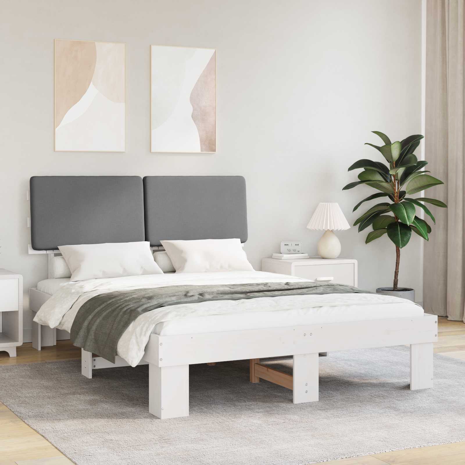 vidaXL Ramka łóżka z tapicerowanym wezgłowiem Jasnoszary 140 x 190 cm