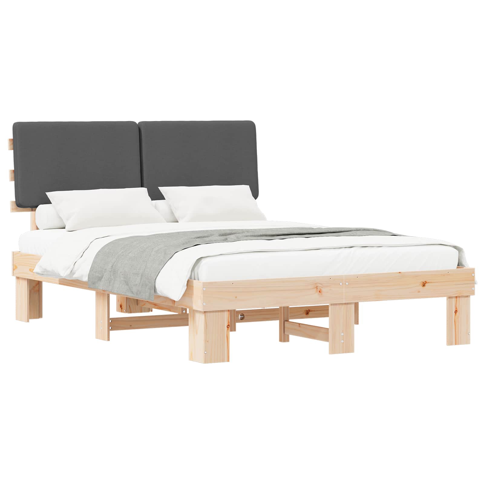 vidaXL Ramka łóżka z tapicerowanym wezgłowiem Ciemnoszary 135 x 190 cm